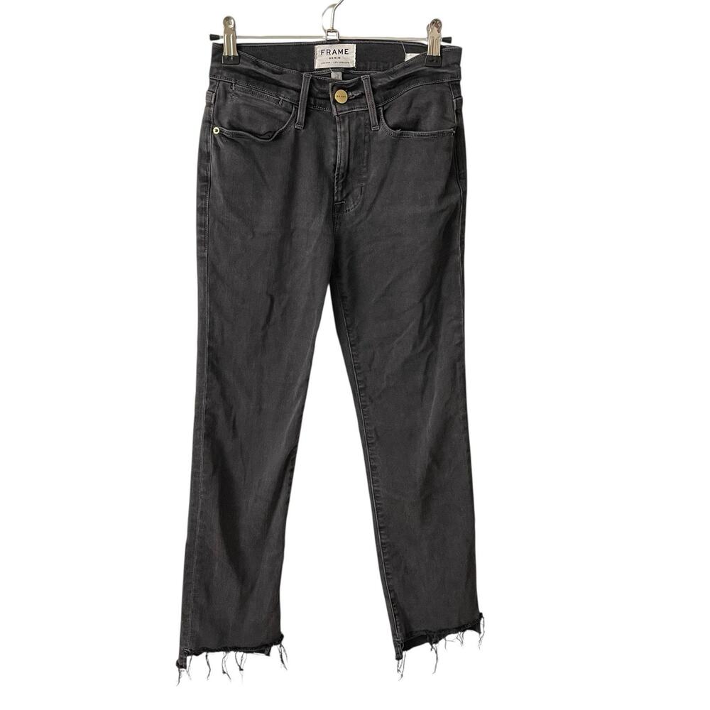 Frame Womens 25 Le High Straight Jeans Dark Gray Raw Step Hem Basic Casual
